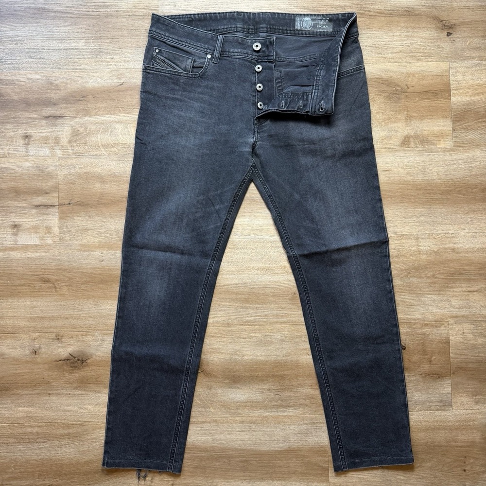 Diesel Troxer Jeans Men 32x27 Black Slim Skinny Stretch Grunge R6T80 (Hemmed)